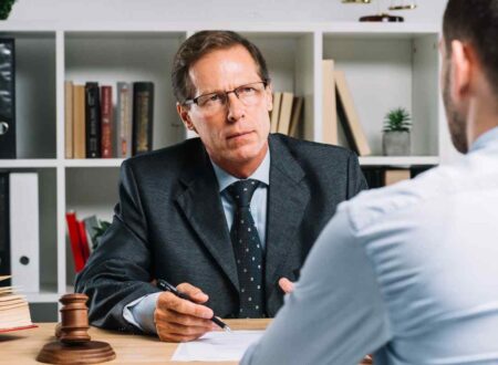 Truck accident lawyer with client